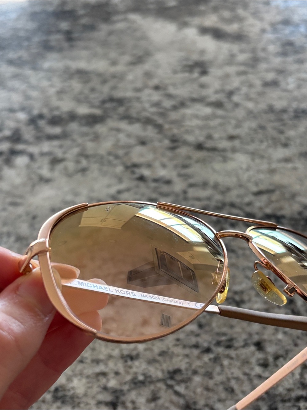 Michael Kors Rose Gold Aviator Sunglasses with Pink-Tinted Lenses - Picture 6 of 7